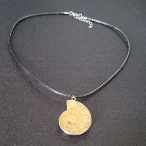 Silver and Tan Ammonite Pendant Necklace